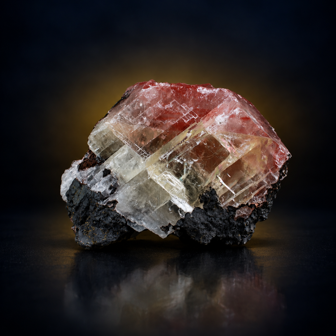 Natural Red Calcite Crystal Matrix Mineral Specimen from India