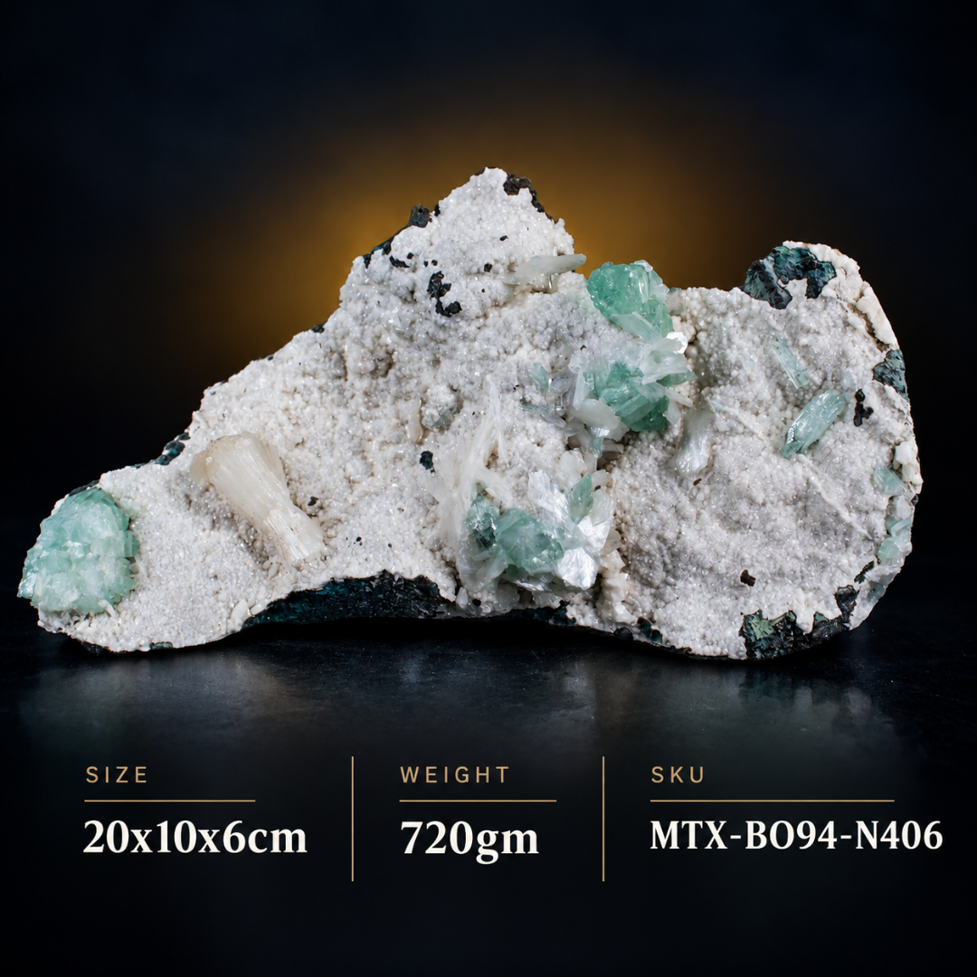 Natural Green Apophyllite with Heulandite Crystal Specimen – India
