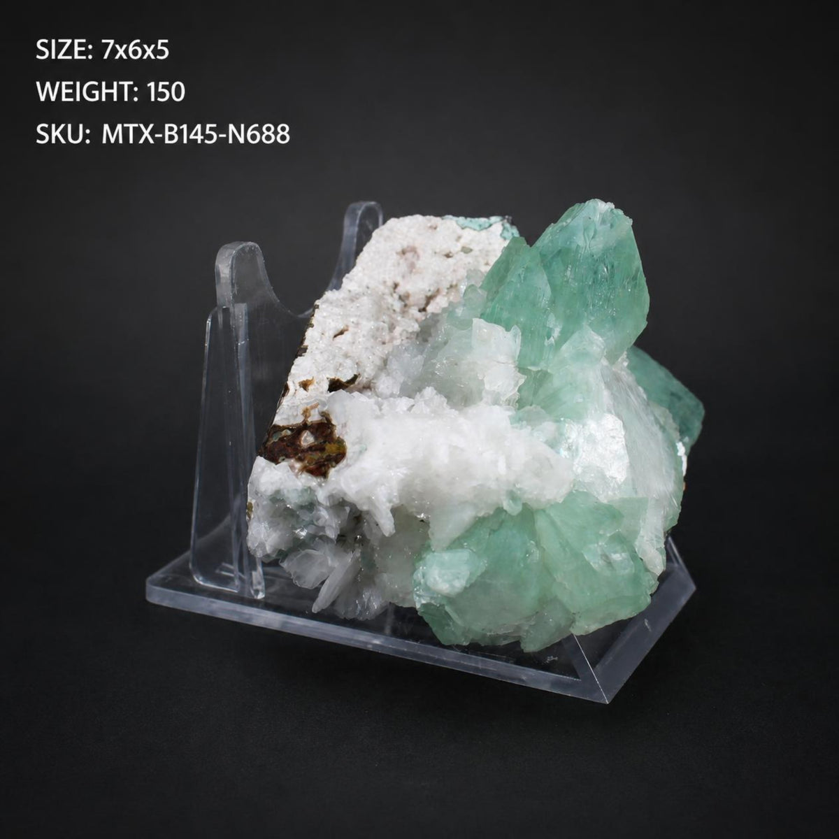 Green Double-Terminated Tabular Apophyllite on White and Dark Brown Matrix · 150 g · 7 × 6 × 5 cm · Pune, Maharashtra, India