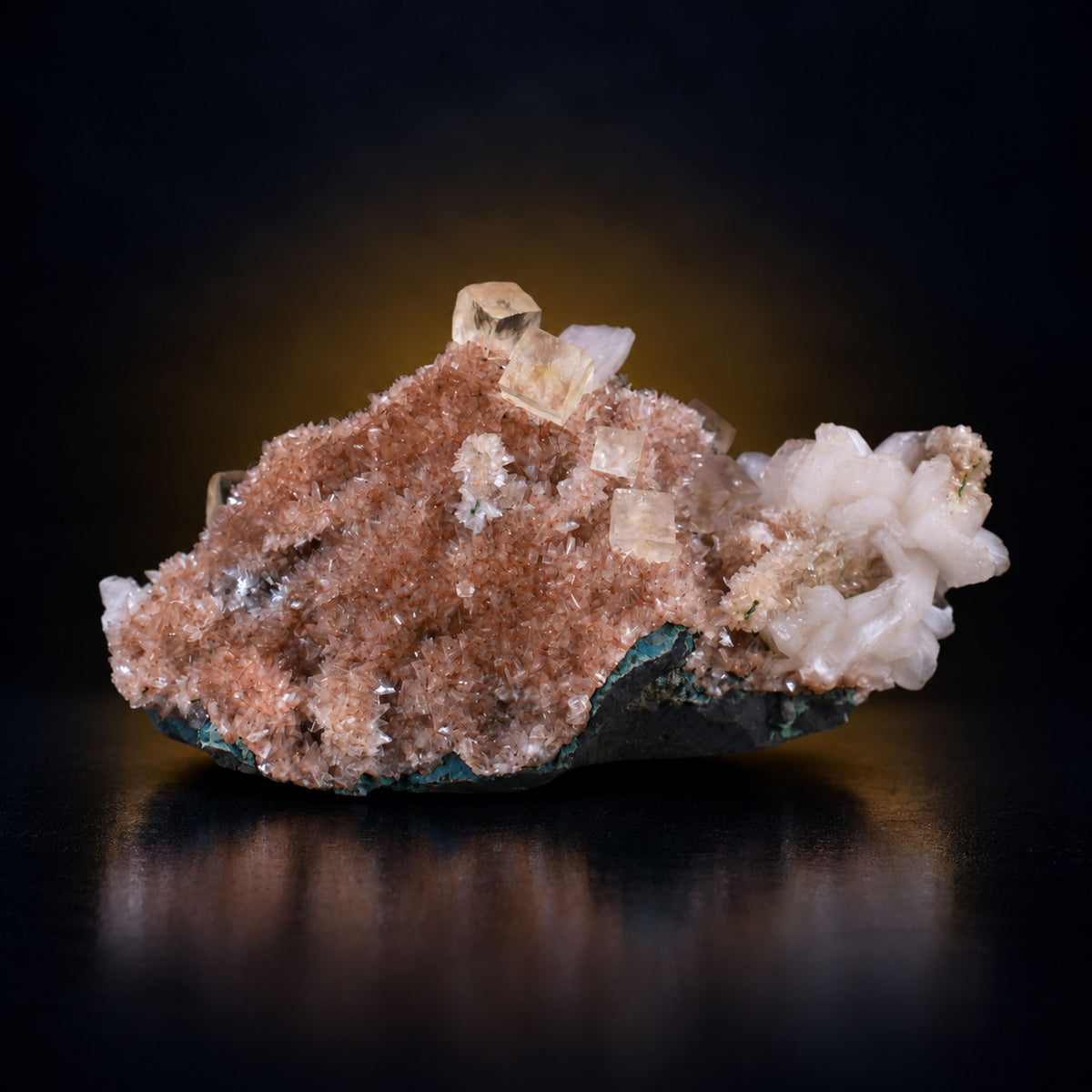 Calcite with Stilbite on Dark Gray Rock Matrix · 260 g · 12 × 7 × 6 cm