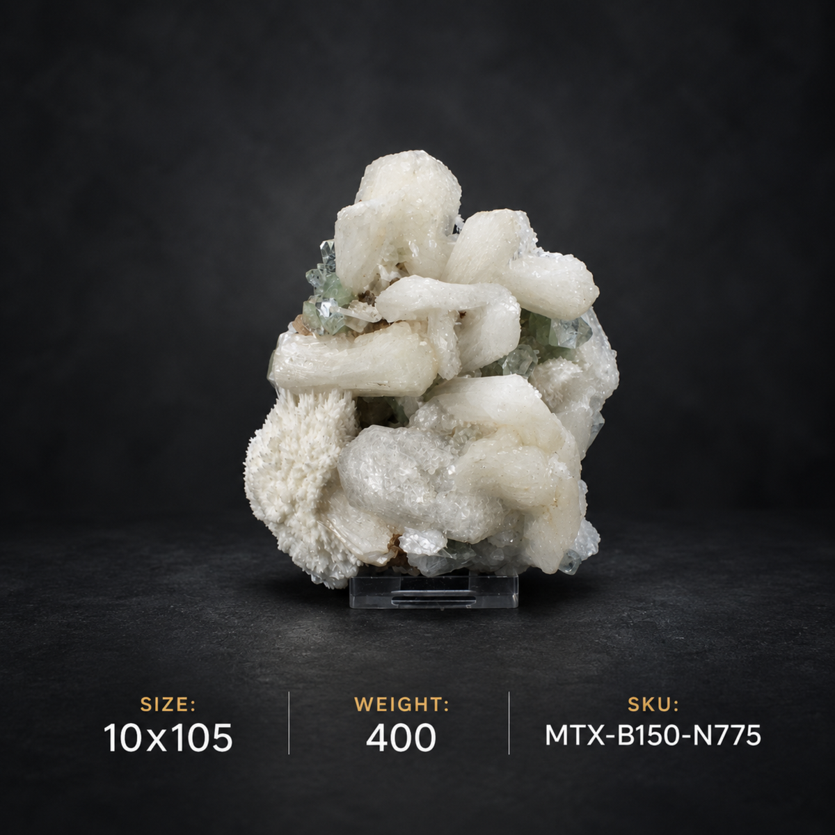 Natural Green Apophyllite with Stilbite, Heulandite & Basalt Matrix – 400 g