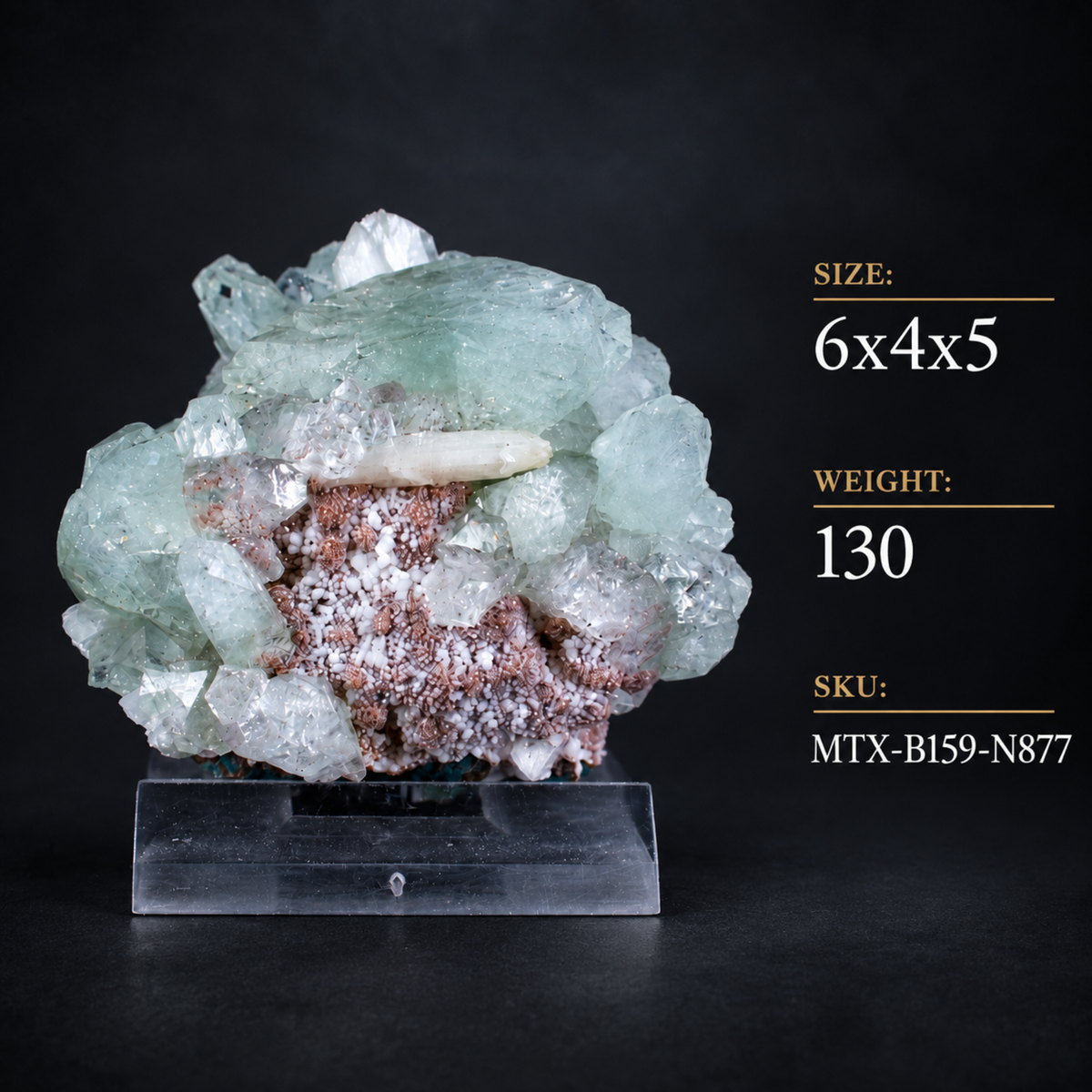 Natural Green Apophyllite Crystal Cluster on Peach-White Stilbite Matrix – 130 g