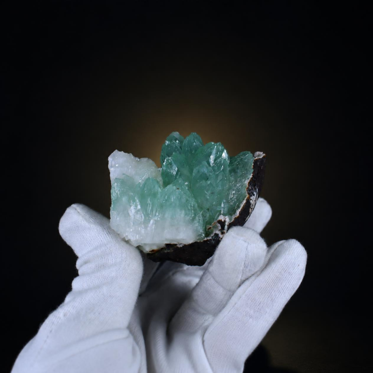 Green Apophyllite on White Stilbite Matrix Crystal Specimen | Maharashtra, India