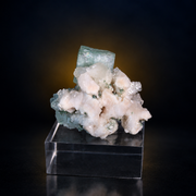 Natural Green Apophyllite Cube with Heulandite Crystal Matrix – Mineral Specimen from India