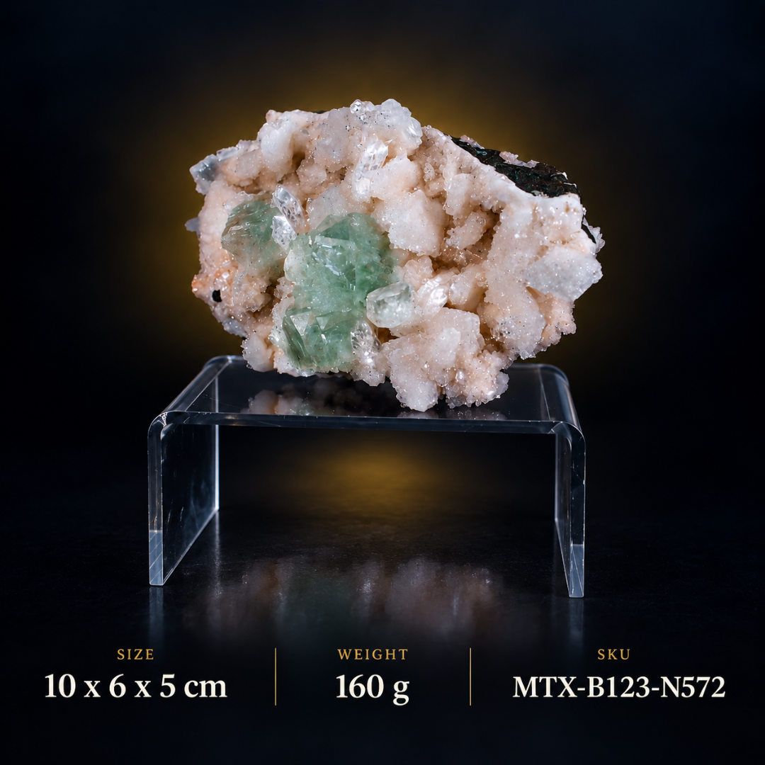 Natural Green Apophyllite with Stilbite Crystal Specimen – 160g