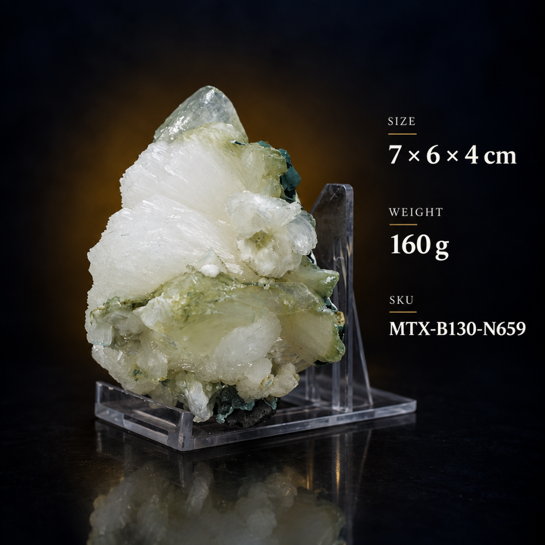 Natural White Stilbite with Green Apophyllite Mineral Specimen – 160g