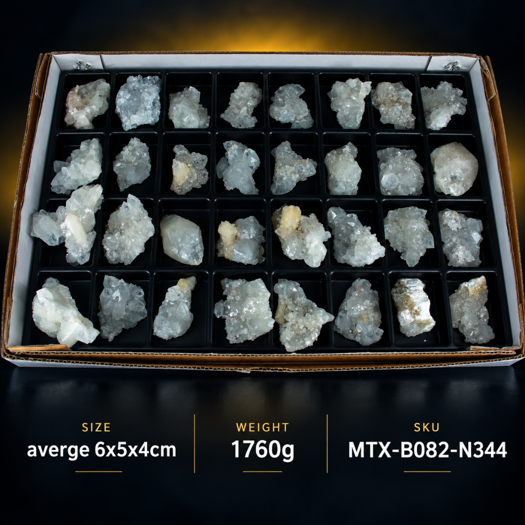 Natural Green Apophyllite, Stilbite with Heulandite Crystal Lot – 24 Pieces from India