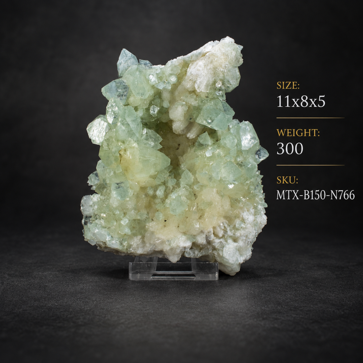 green Apophyllite crystals growing with white Stilbite and Heulandite