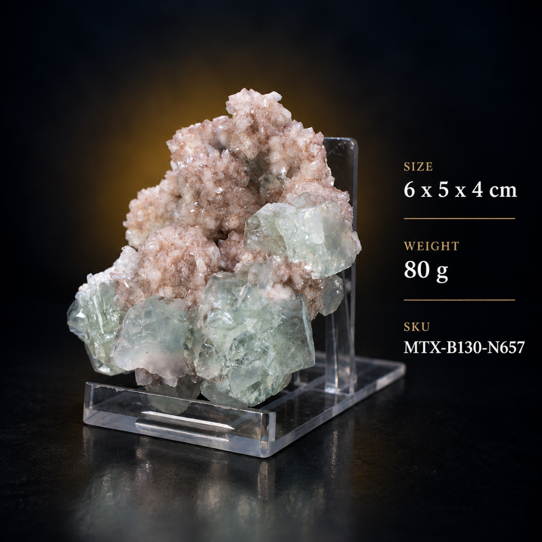 Natural Pink Stilbite with Green Apophyllite Mineral Specimen – 80g