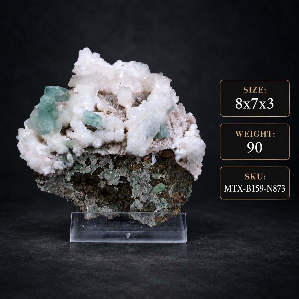 Natural Green Apophyllite with Stilbite on Matrix – 90 g