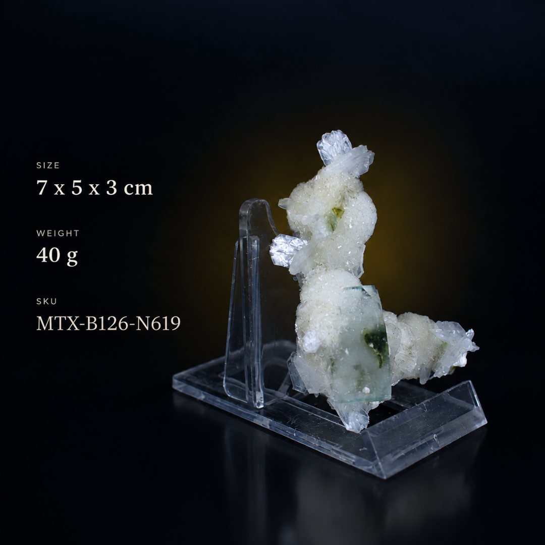 Okenite &amp; Heulandite Natural Crystal Specimen | Premium Mineral Collection 40g 7 × 5 × 3 cm