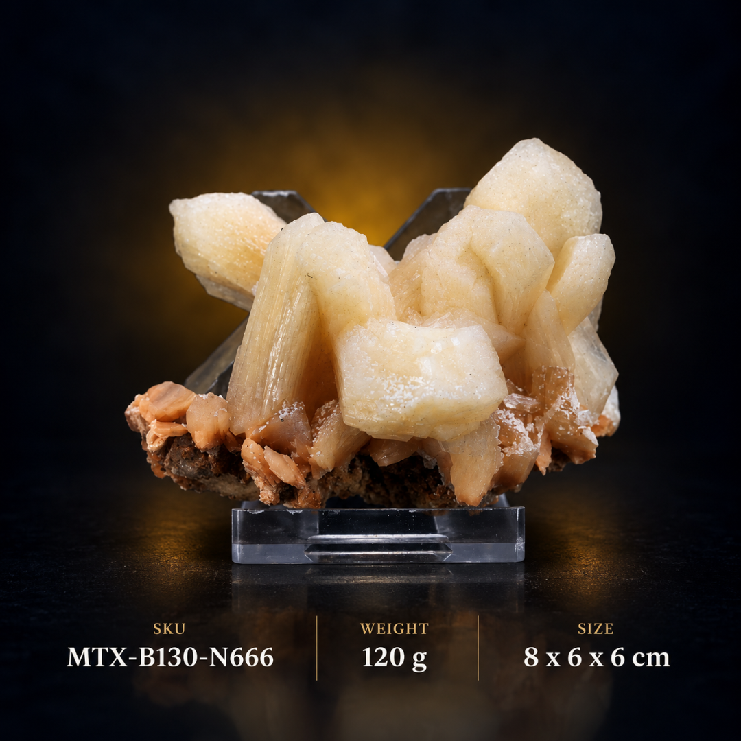 Natural Orange Stilbite with Calcite Crystal Specimen – 120g