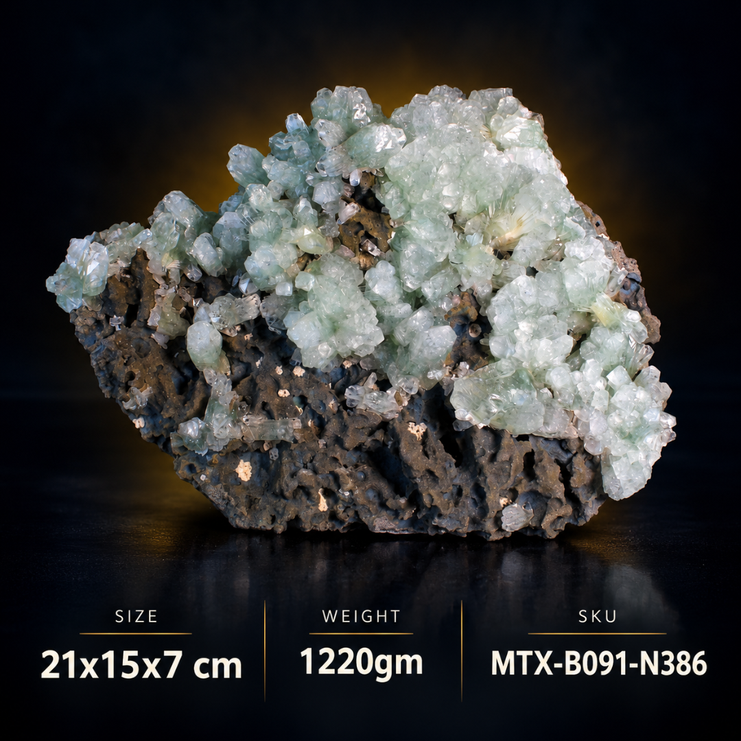Natural Green Apophyllite with Heulandite Crystal Specimen – India