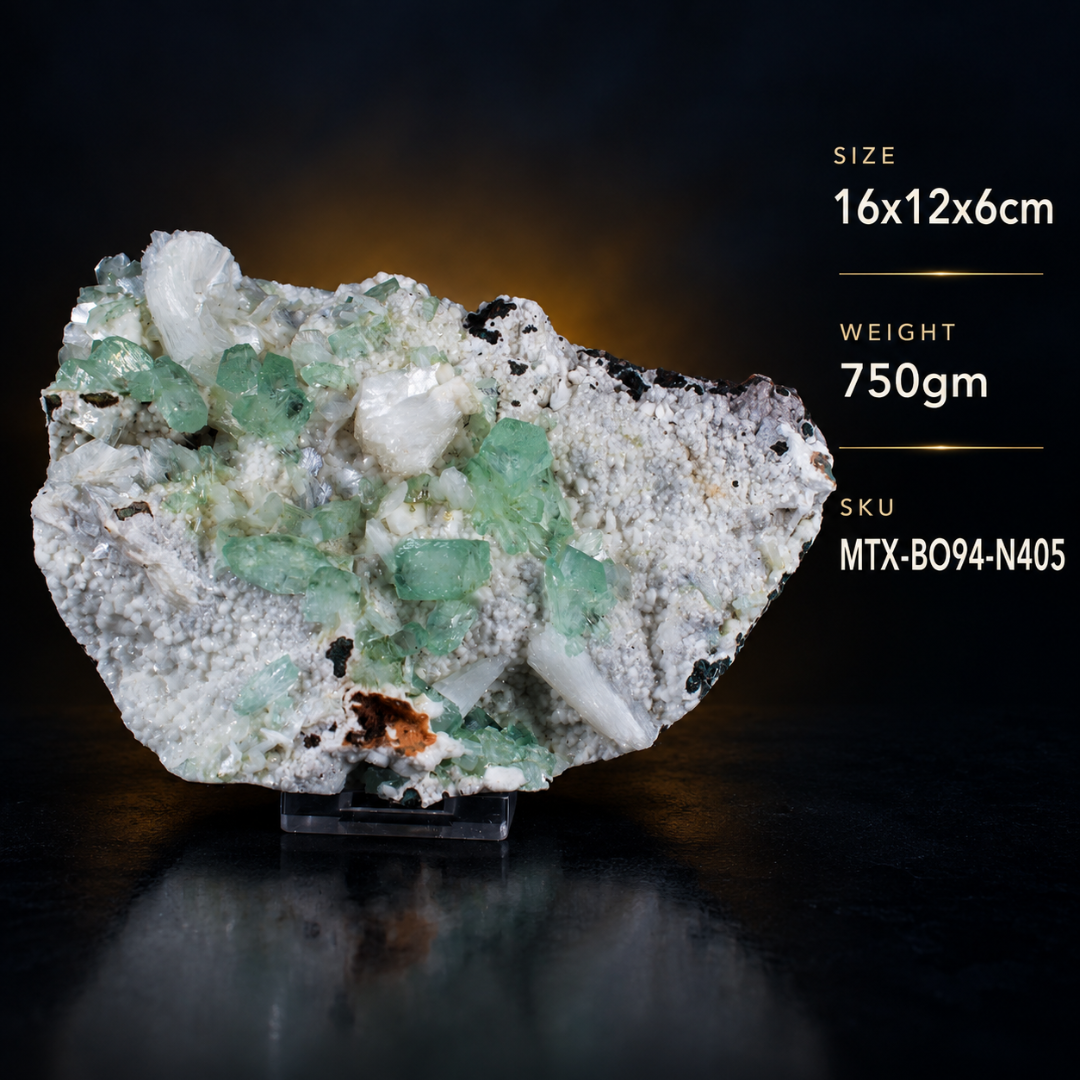 Natural Green Apophyllite with Heulandite Crystal Specimen – India