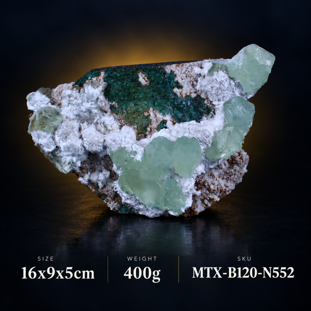 Green Apophyllite on White Matrix – Natural Mineral Specimen
