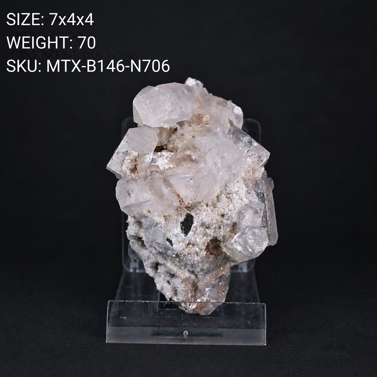 White Apophyllite Cluster on Quartz Matrix Natural Indian Mineral Specimen 7 × 4 × 4 cm | 80 g