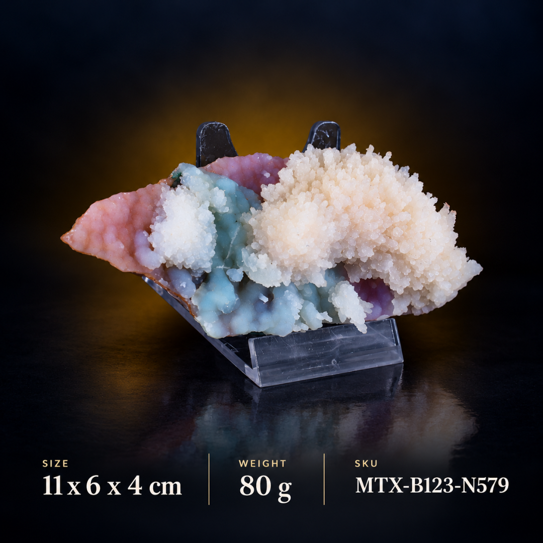 Natural Scolecite with Chalcedony &amp; Heulandite Mineral Specimen – 80g