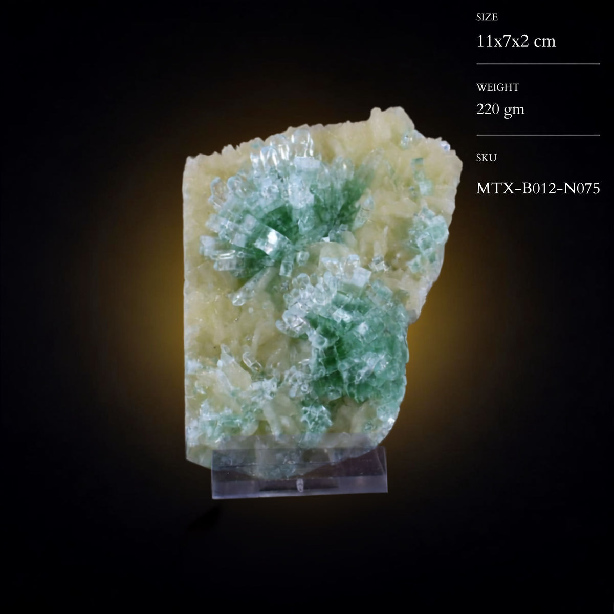 Natural Green Apophyllite with Stilbite Crystal Matrix Mineral Specimen from India 22 gm 11 × 7 × 2 cm