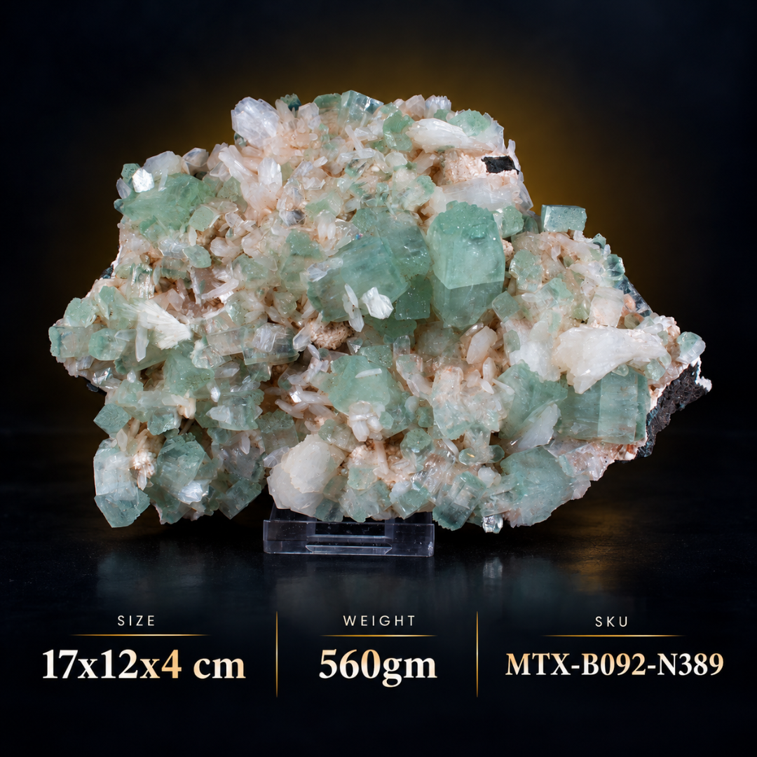 Natural Green Apophyllite with Heulandite Crystal Specimen – India
