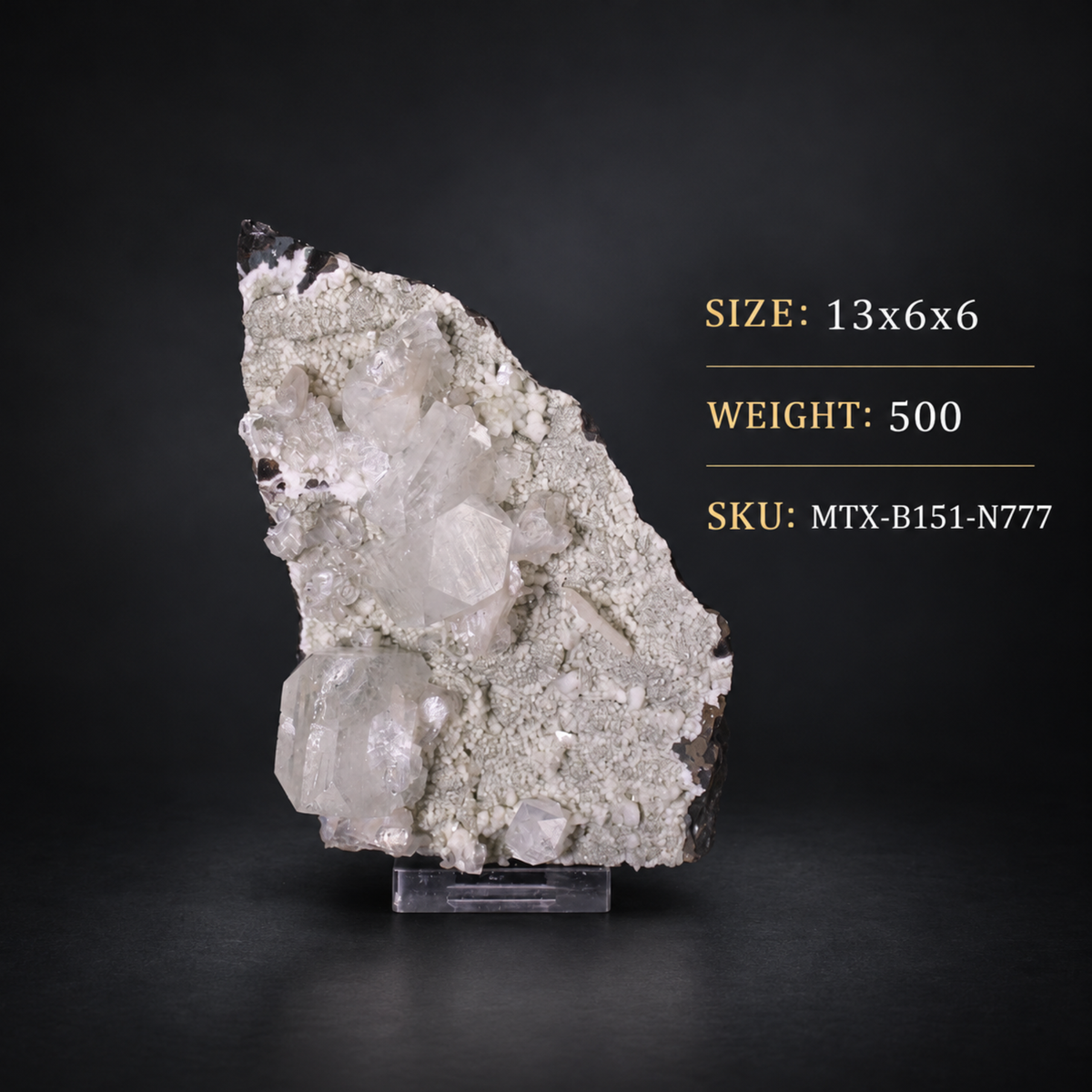Natural White Apophyllite Crystal Cluster with Stilbite on Basalt Matrix – 500 g