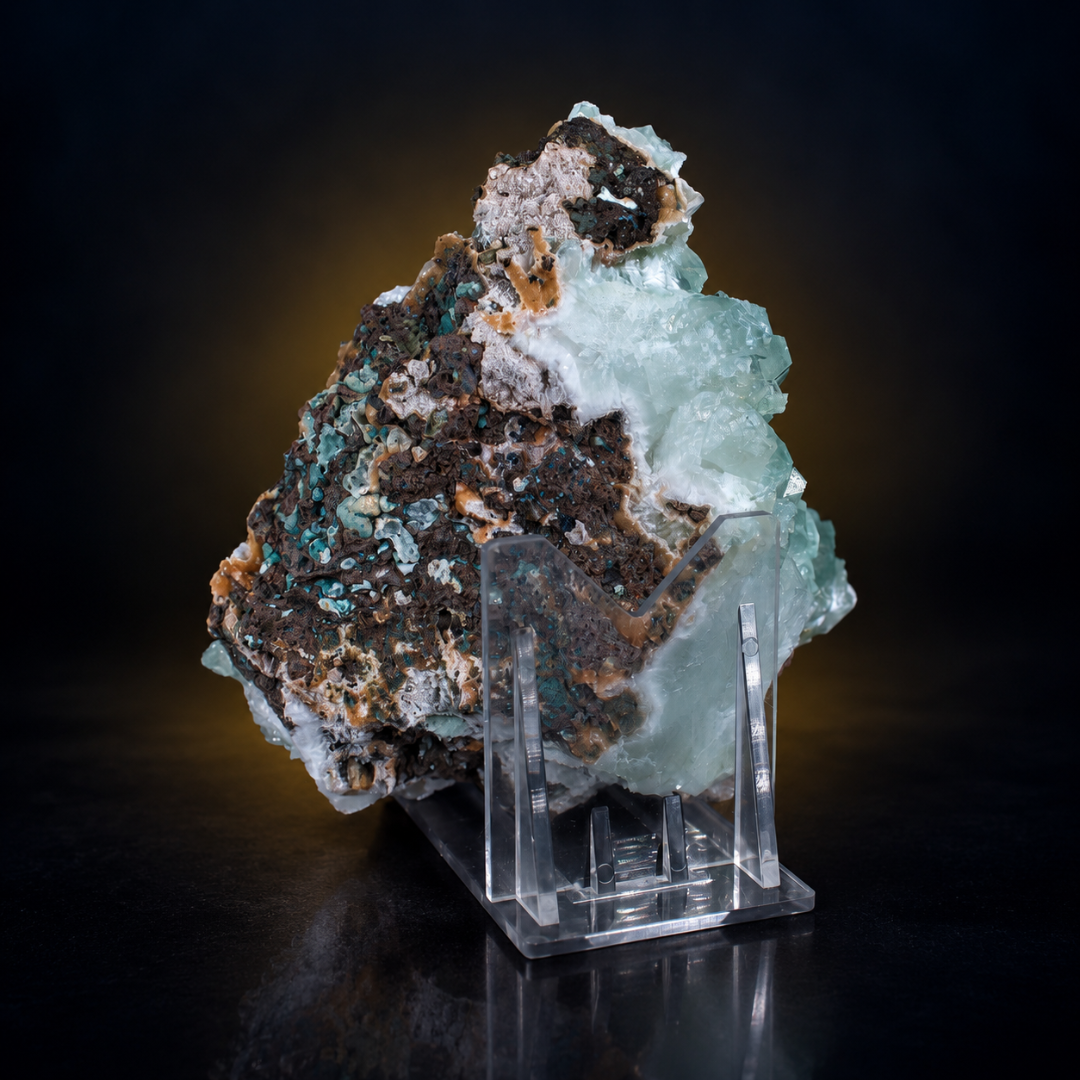 Natural Green Apophyllite with Heulandite Crystal Specimen – India