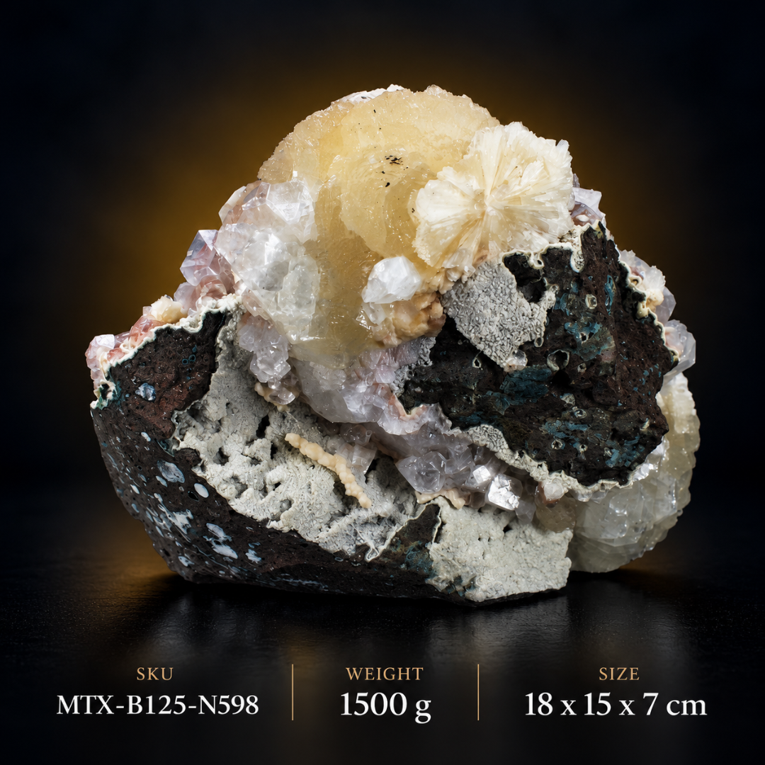 Natural Heulandite &amp; Stilbite Crystals on Chalcedony – 1500g