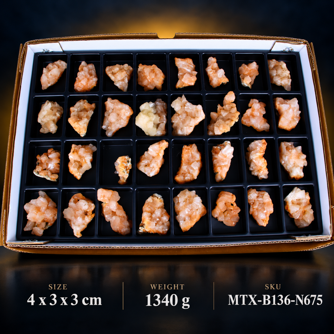 Natural Orange Peach Stilbite Crystal Specimen Lot – 32 Pieces