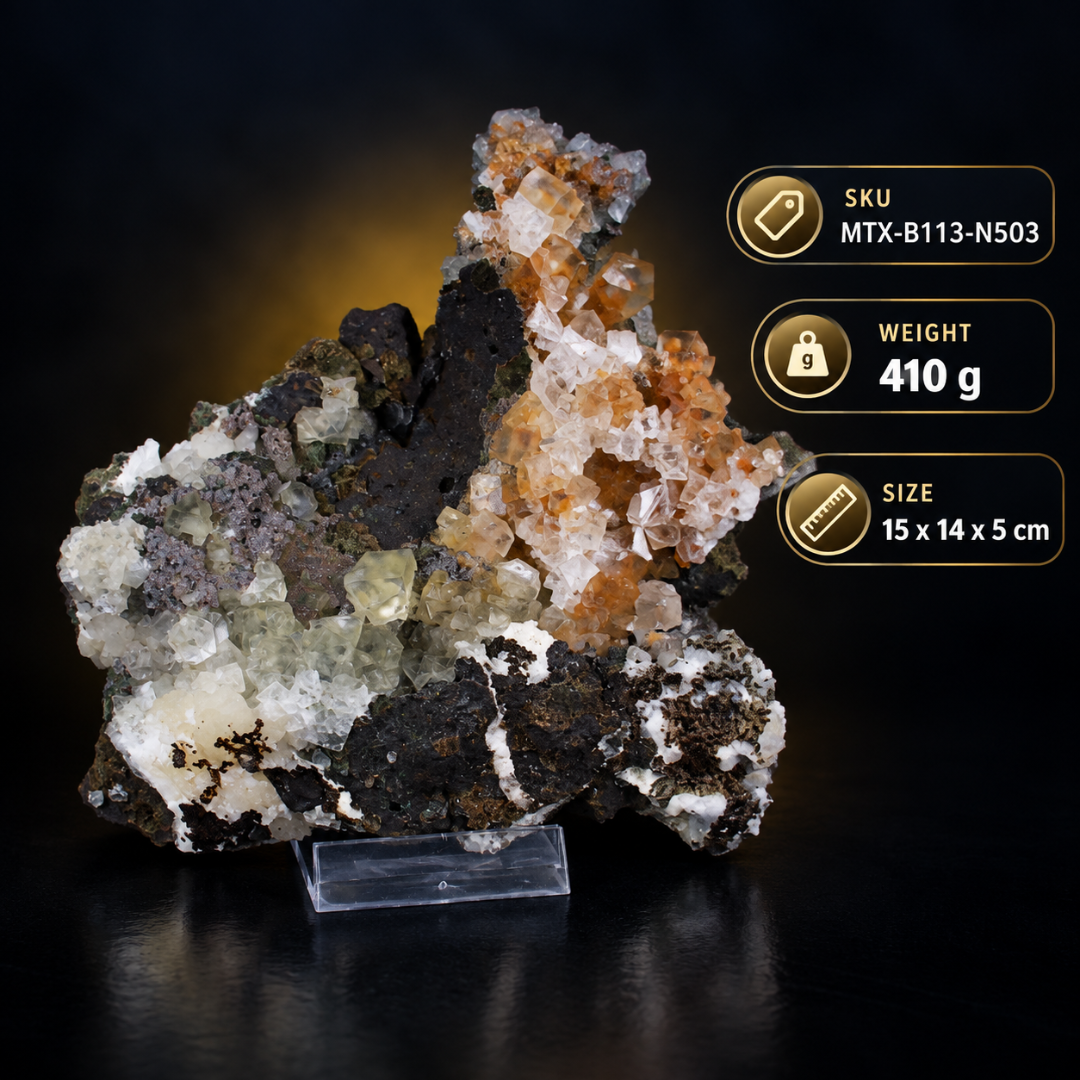 Calcite on Dark Matrix Rock – Natural Crystal Mineral Specimen