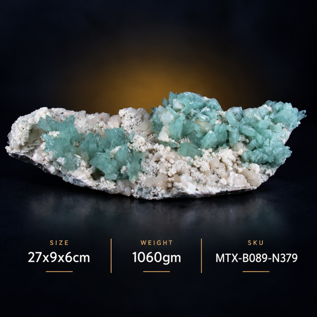 Natural Green Apophyllite with Mordenite Heulandite Crystal Specimen – India