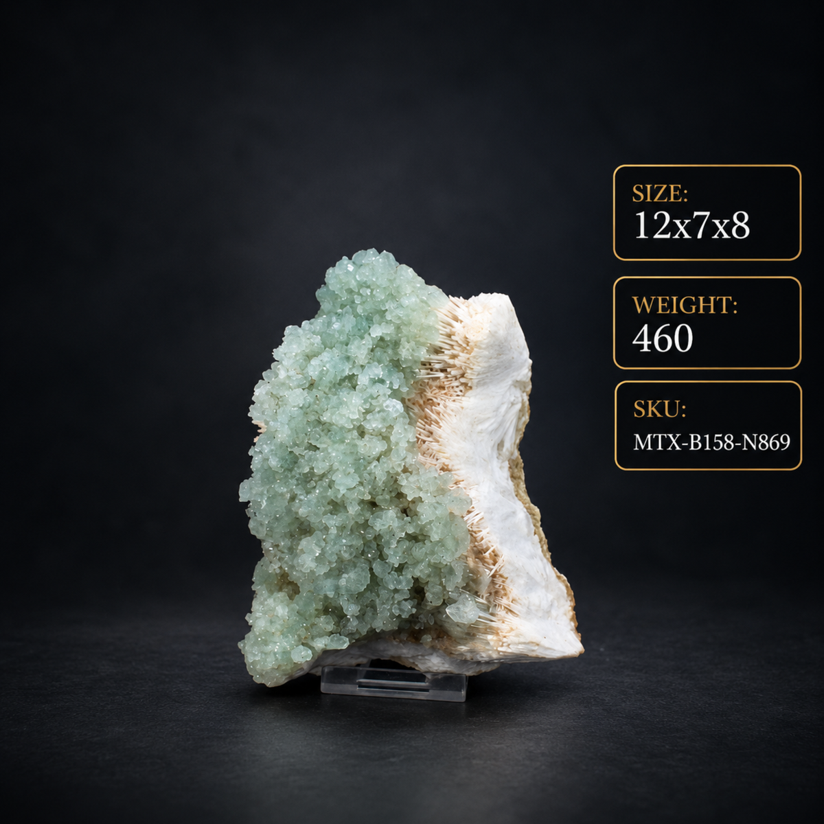 Natural Green Apophyllite Flowers on White Stilbite Matrix – 460 g