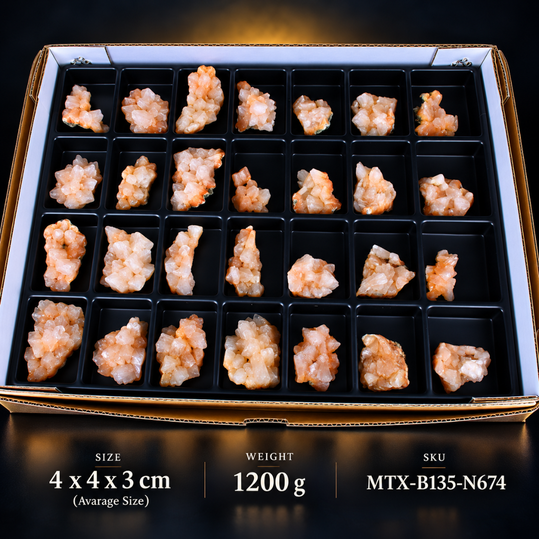 Natural Orange Peach Stilbite Crystal Specimen Lot – 32 Pieces