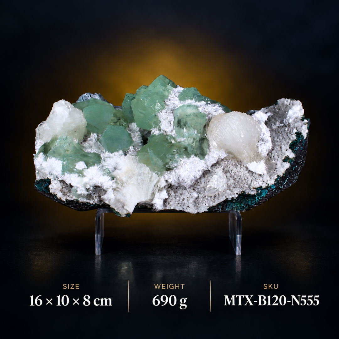 Green Apophyllite on White Matrix – Natural Mineral Specimen