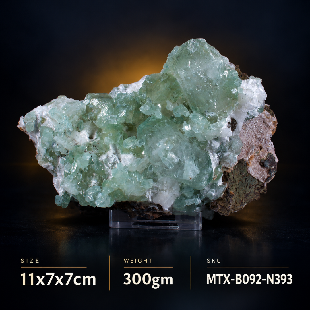 Natural Green Apophyllite with Heulandite Crystal Specimen – India
