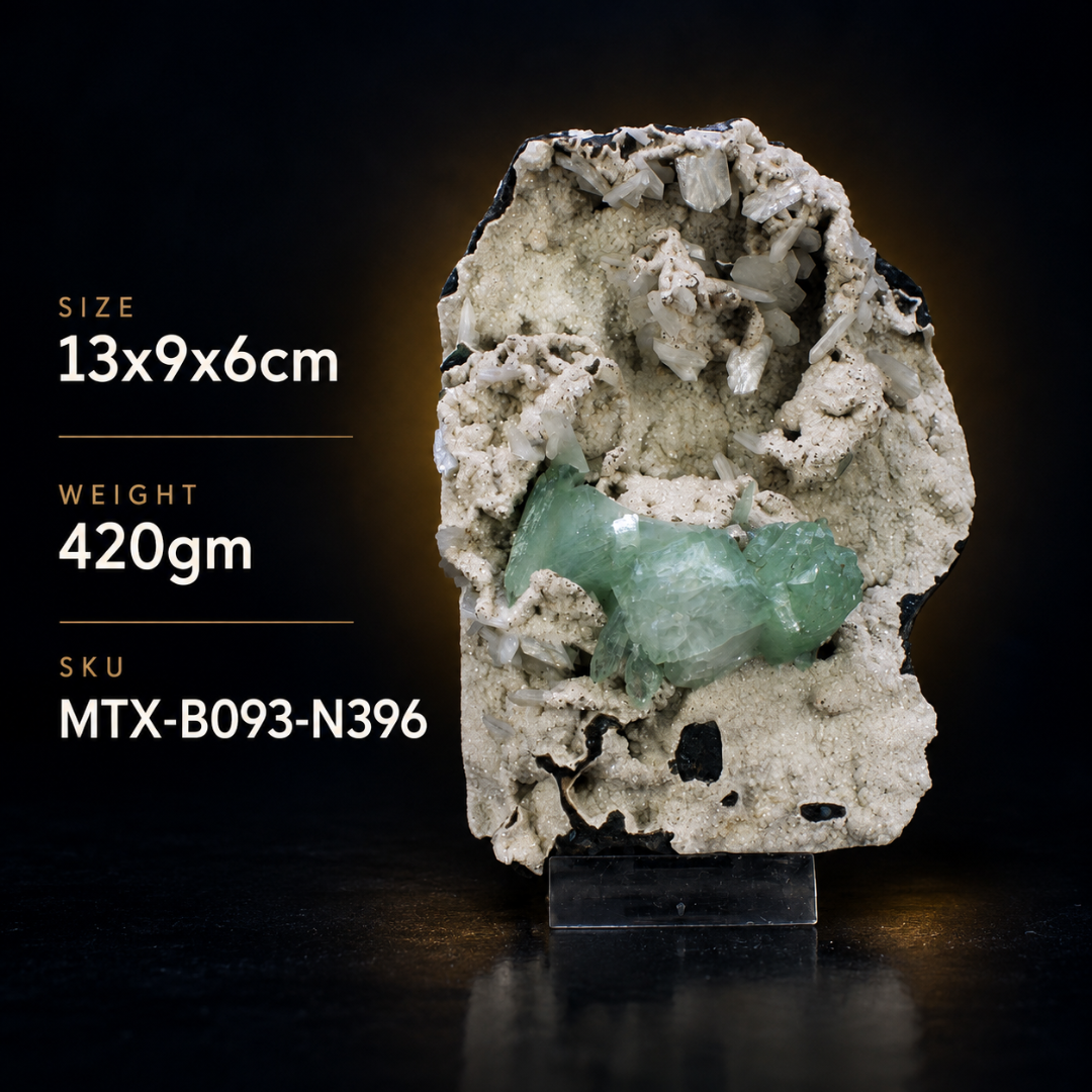 Natural Green Apophyllite with Heulandite Crystal Specimen – India