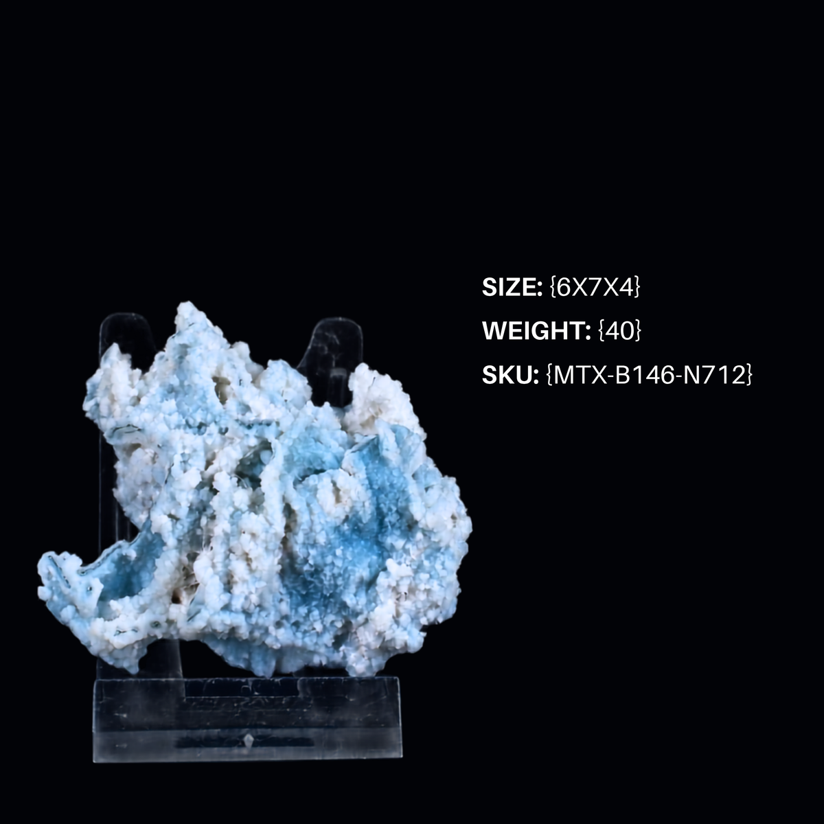 Blue Chalcedony & White Mordenite Crystal 6 × 7 × 4 cm