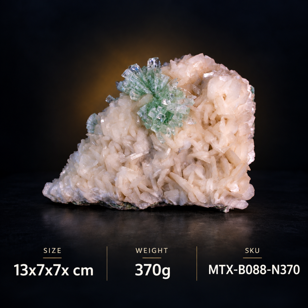 Natural Green Apophyllite, Stilbite with Heulandite Crystal Specimen – India