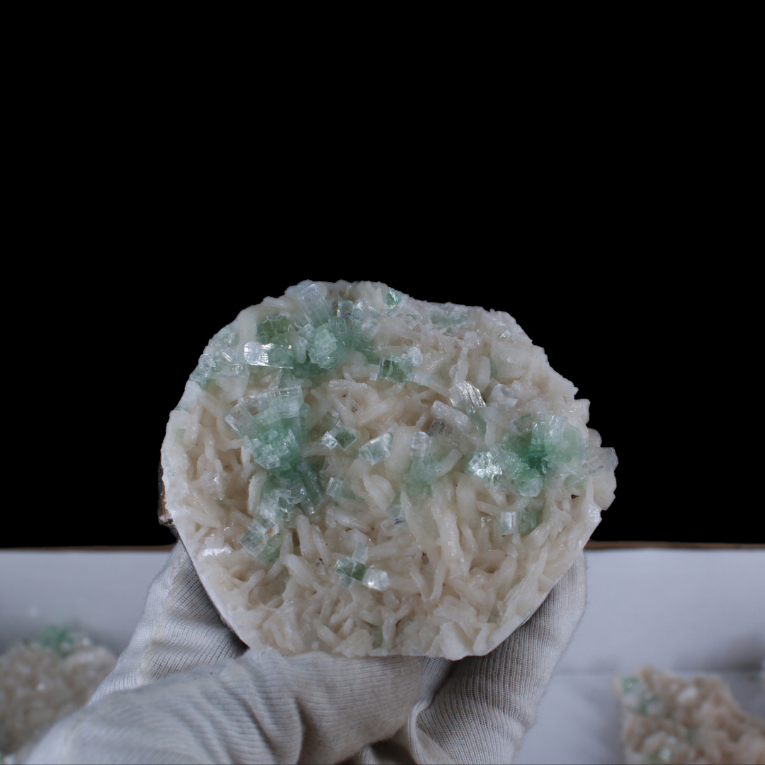 Natural Green Apophyllite with Stilbite &amp; Heulandite Crystal Lot – 13 PCS – Mineral Specimens from India