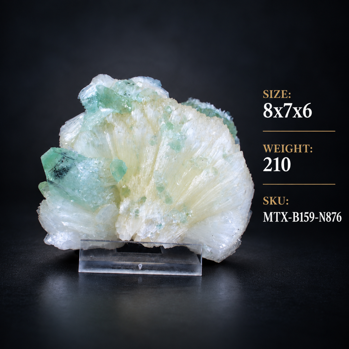 Natural Green Apophyllite on Heulandite Crystal Cluster – 210 g
