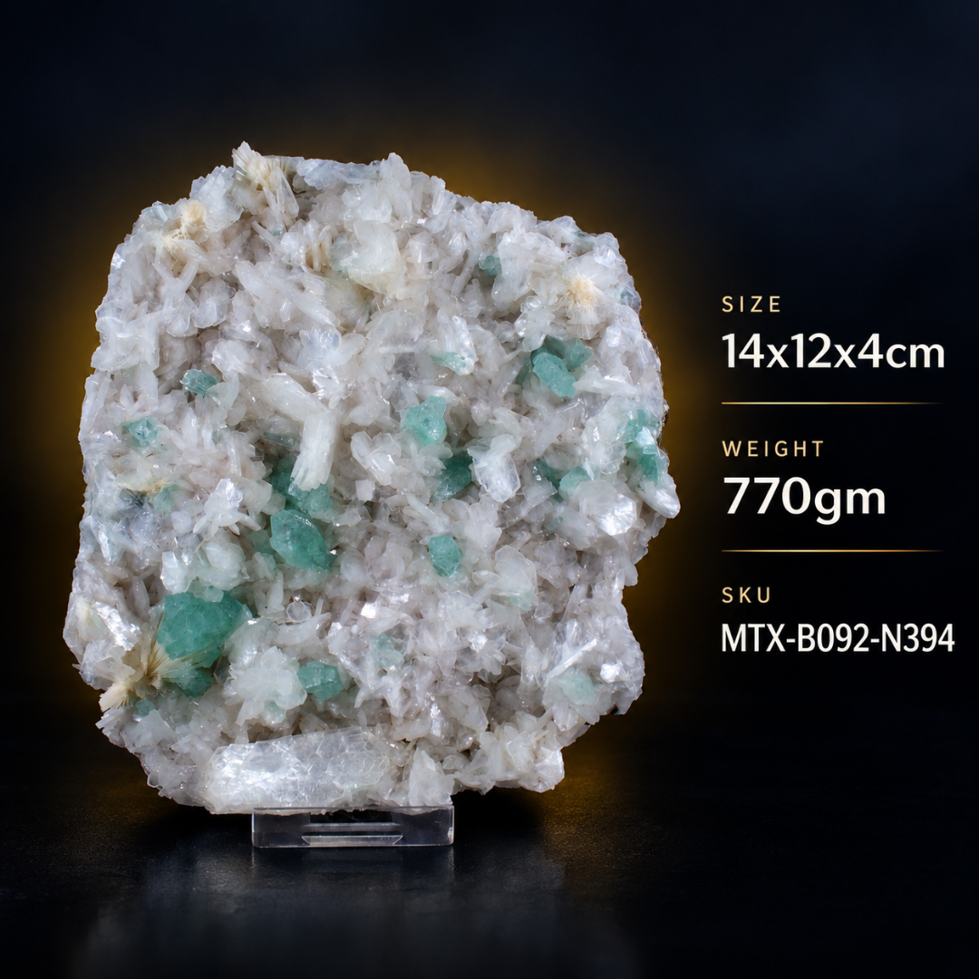 Natural Green Apophyllite with Heulandite Crystal Specimen – India