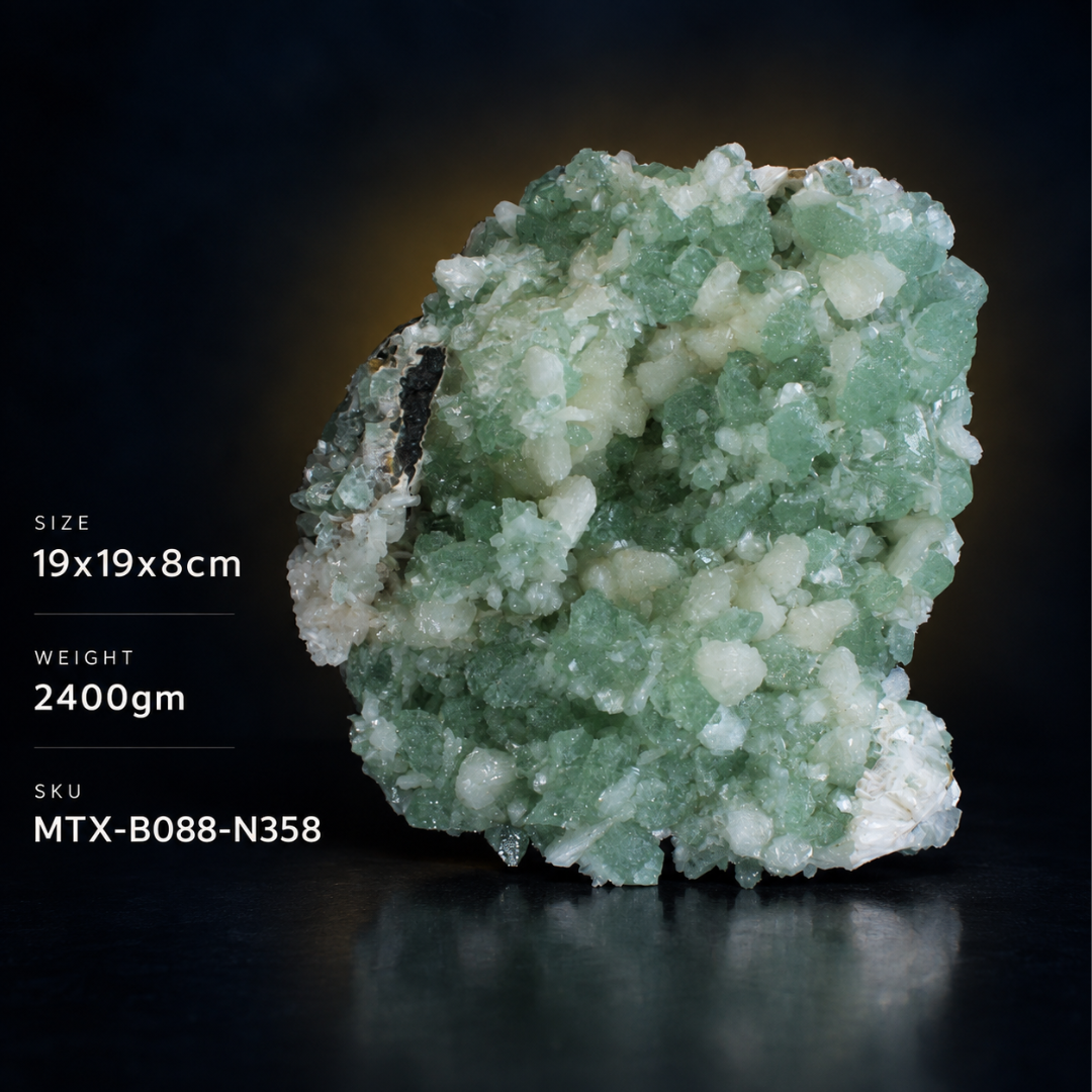 Natural Green Apophyllite, Stilbite with Heulandite Crystal Specimen – India