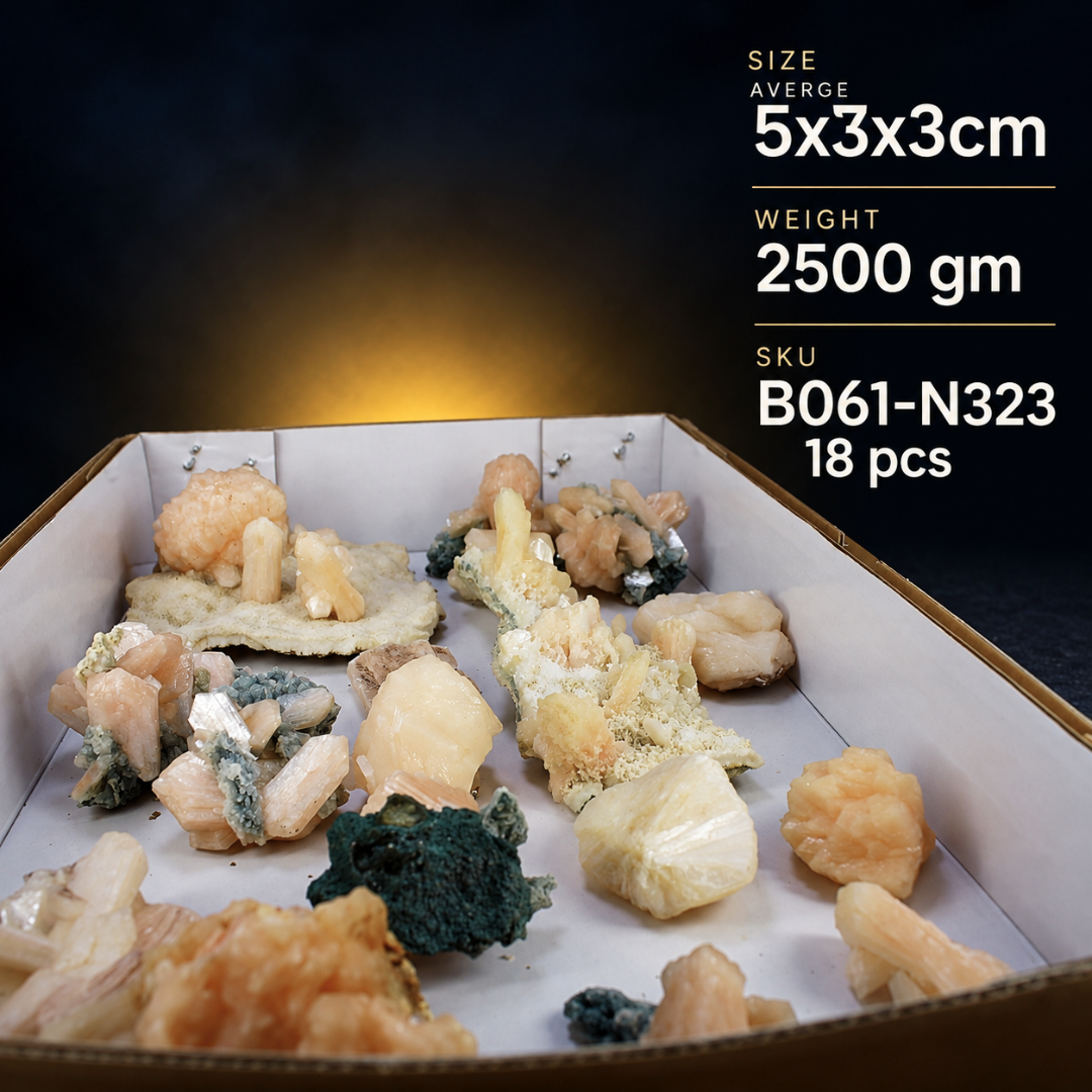 Natural Orange Stilbite &amp; Heulandite Crystal Lot – 18 Pieces from India