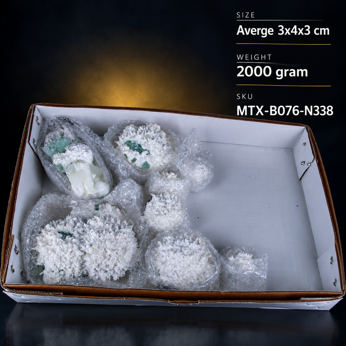 Natural Green Apophyllite with Mordenite Crystal Lot – 8 Pieces from India