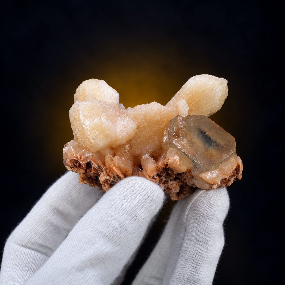 Natural Orange Stilbite with Calcite Crystal Specimen – 120g