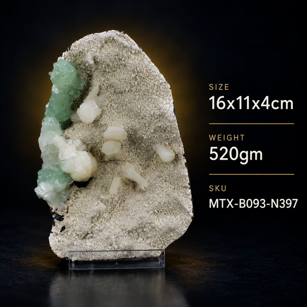 Natural Green Apophyllite with Heulandite Crystal Specimen – India