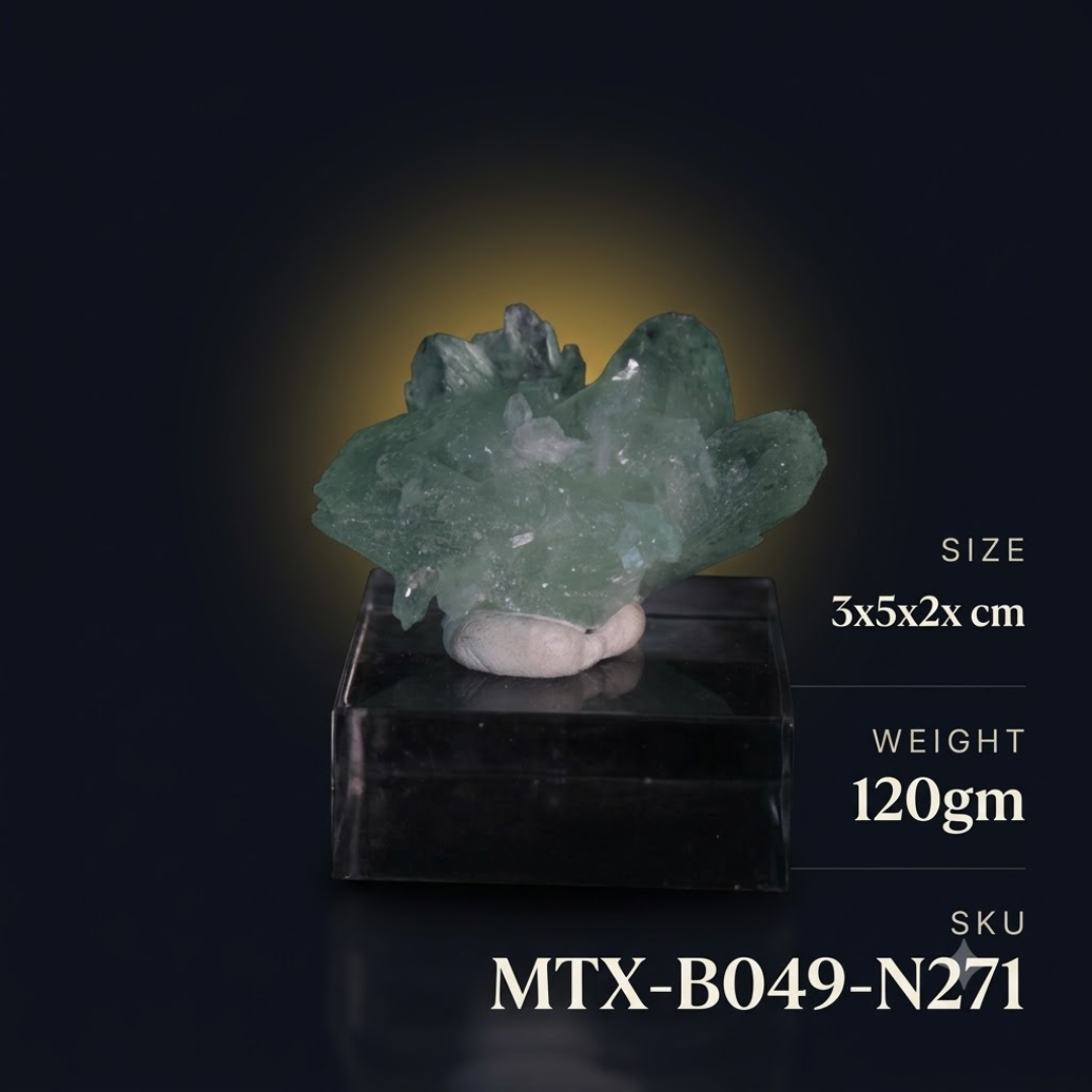 Natural Green Apophyllite Crystal Matrix – Mineral Specimen from India