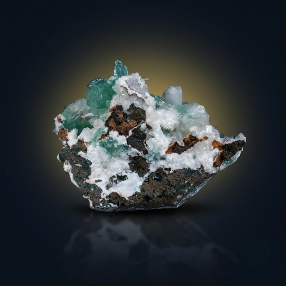 Green Apophyllite on Matrix · 200 g · 10 × 7 × 5 cm · India