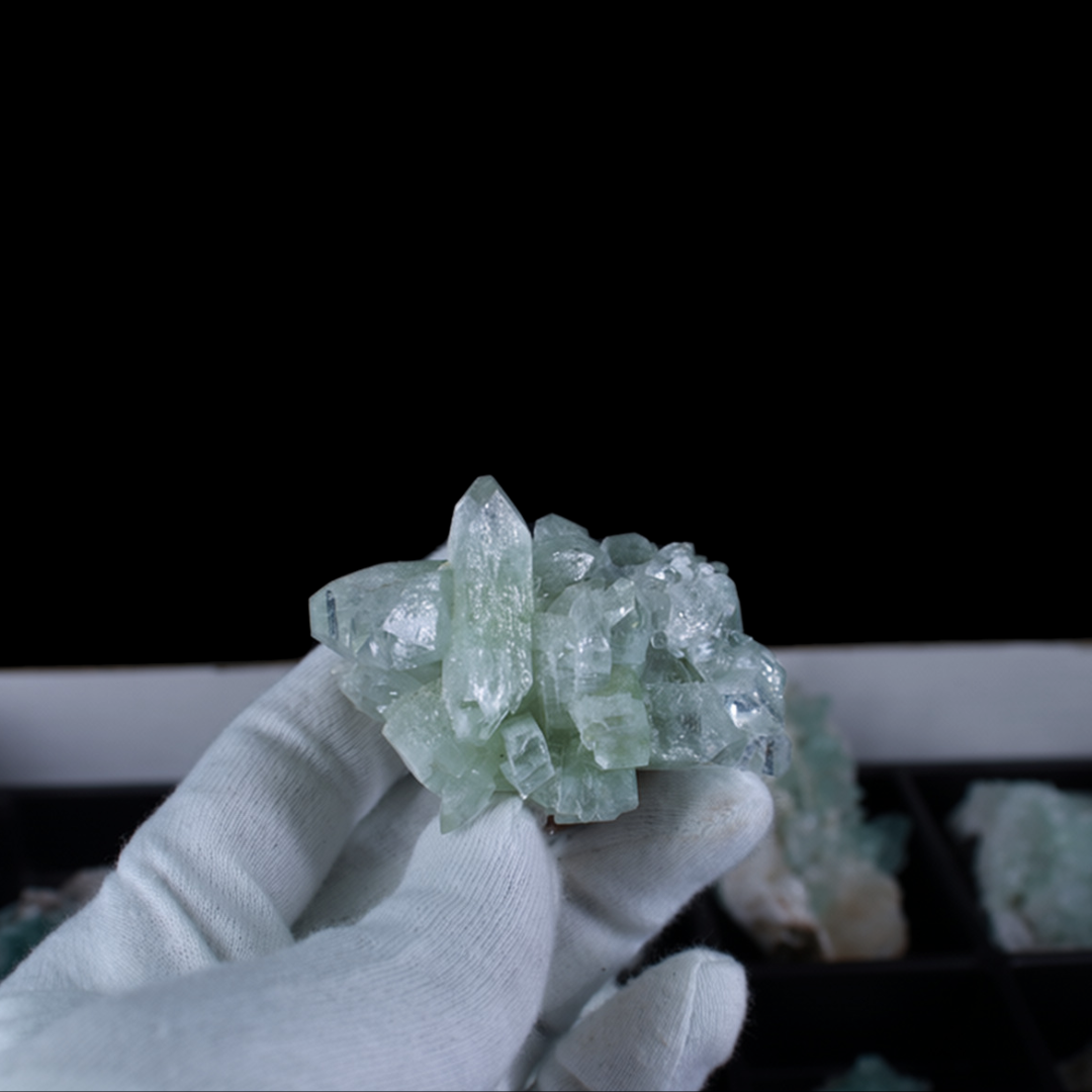Natural Green Apophyllite Crystal Lot – 18 Pieces from India