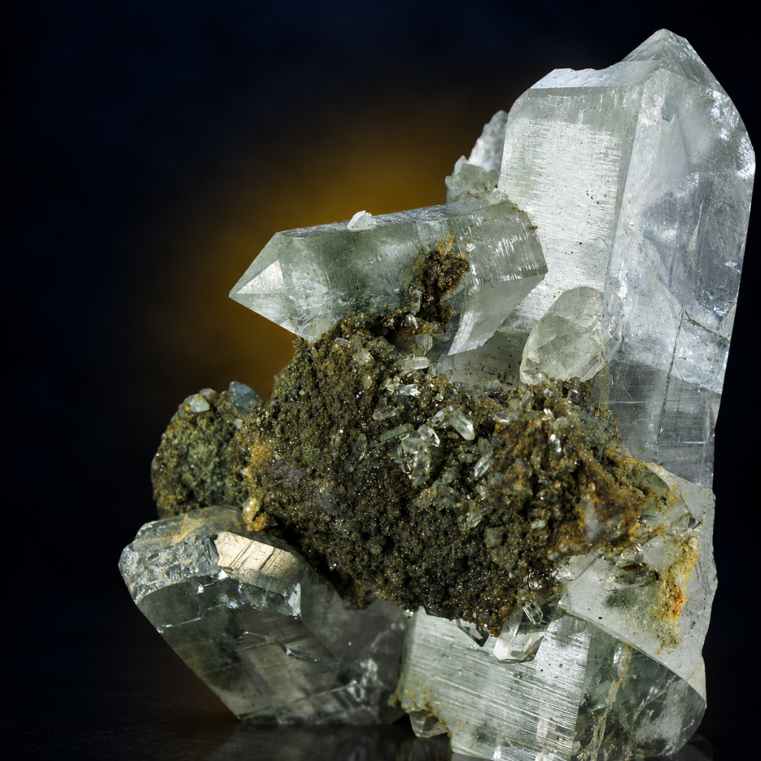 Green Chloritized Quartz Crystals · 1850 g · 22 × 10 × 10 cm · India