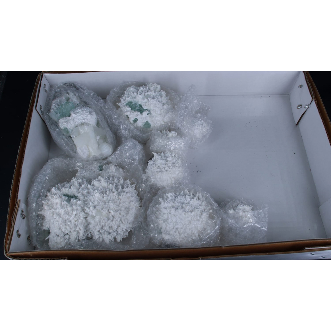 Natural Green Apophyllite with Mordenite Crystal Lot – 8 Pieces from India