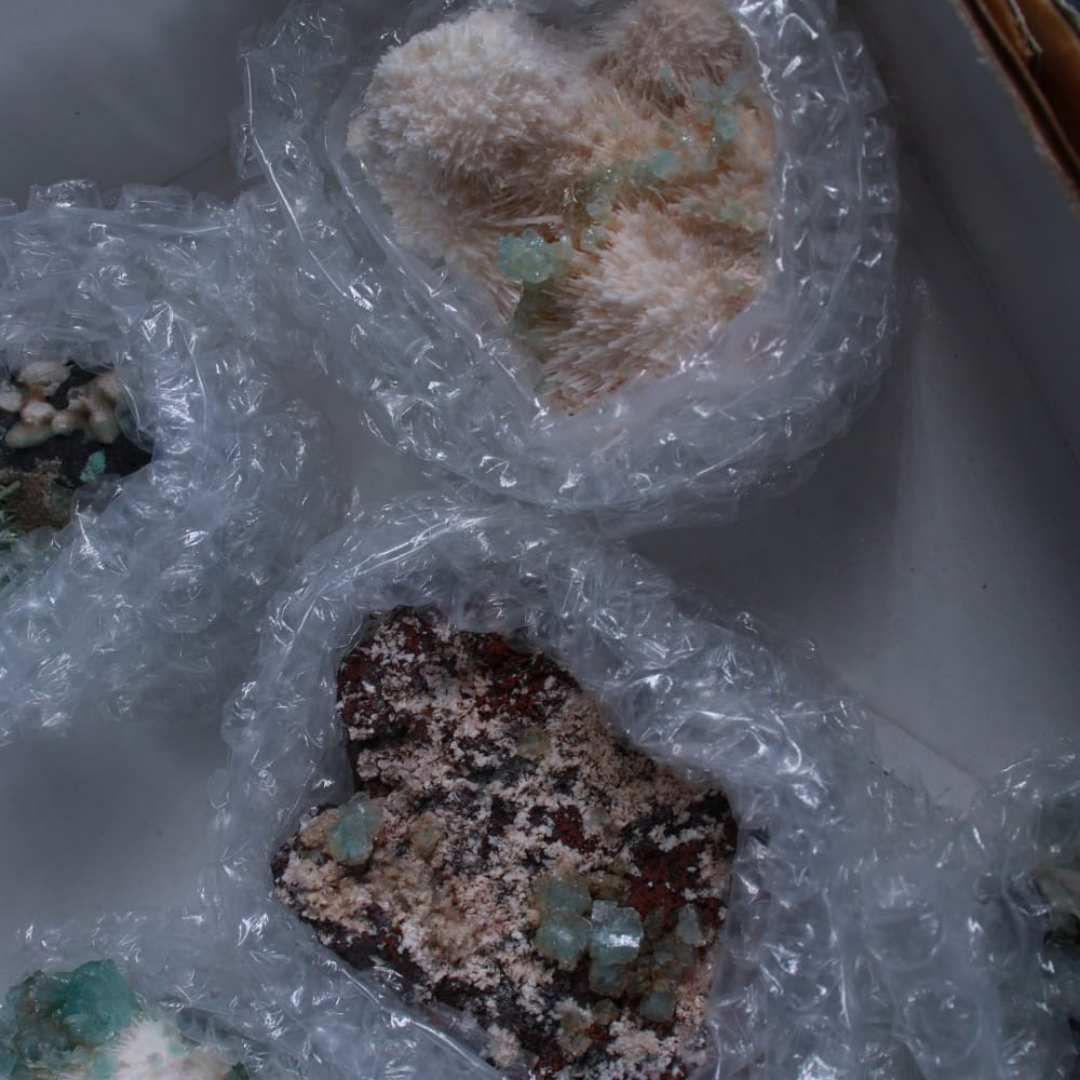 Natural Green Apophyllite with Scolecite Crystal Lot – 12 Pieces from India